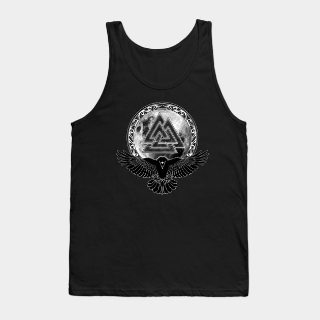 Viking Raven, Moon and Valknut Symbol Tank Top by NicGrayTees